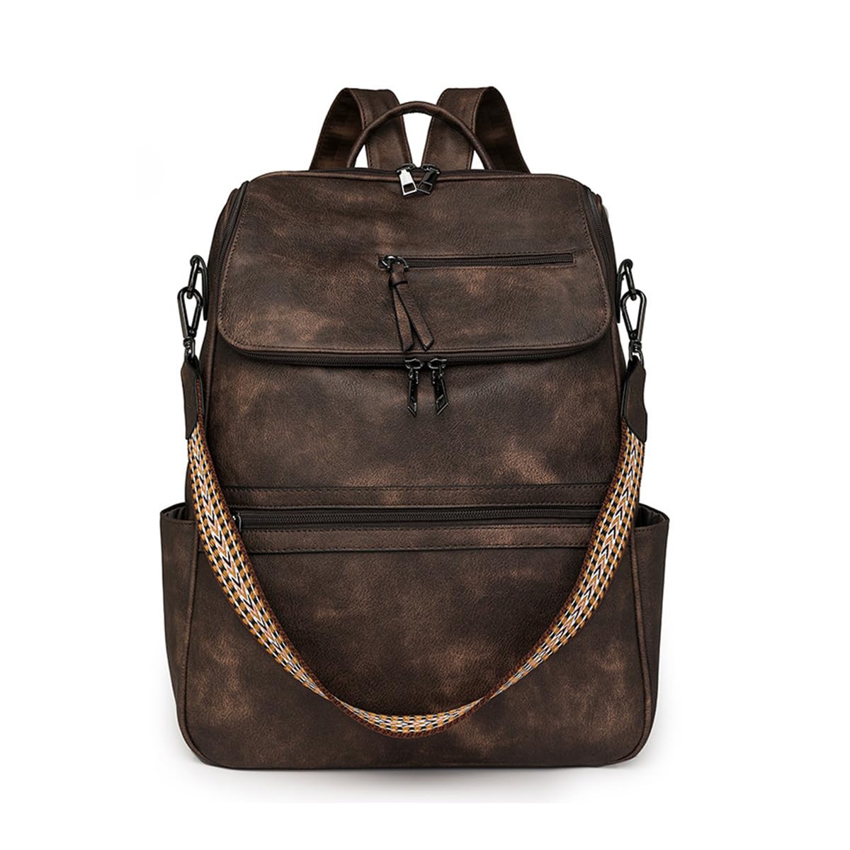 Sonarin Women's Coffee Large Fashion Backpack ,Vintage Pu Rucksack 15.6 Inch Laptop Backpack Girls Casual Daypack For School Work Travel,Convertible To Shoulder Bag(Coffee)