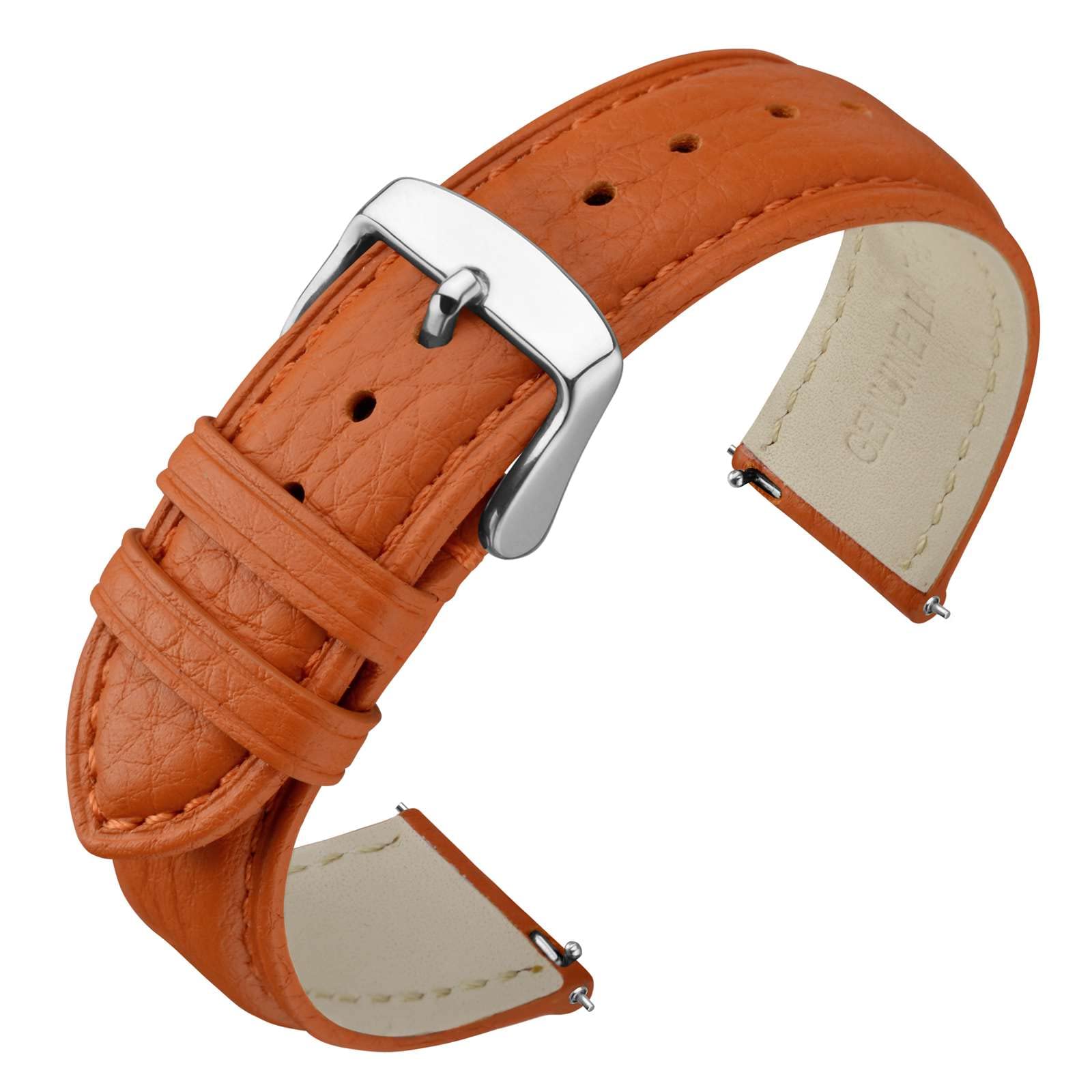 ANNEFIT Watch Band 20mm, Quick Release Textured Padded Leather Straps with Silver Buckle for Men and Women (Orange)