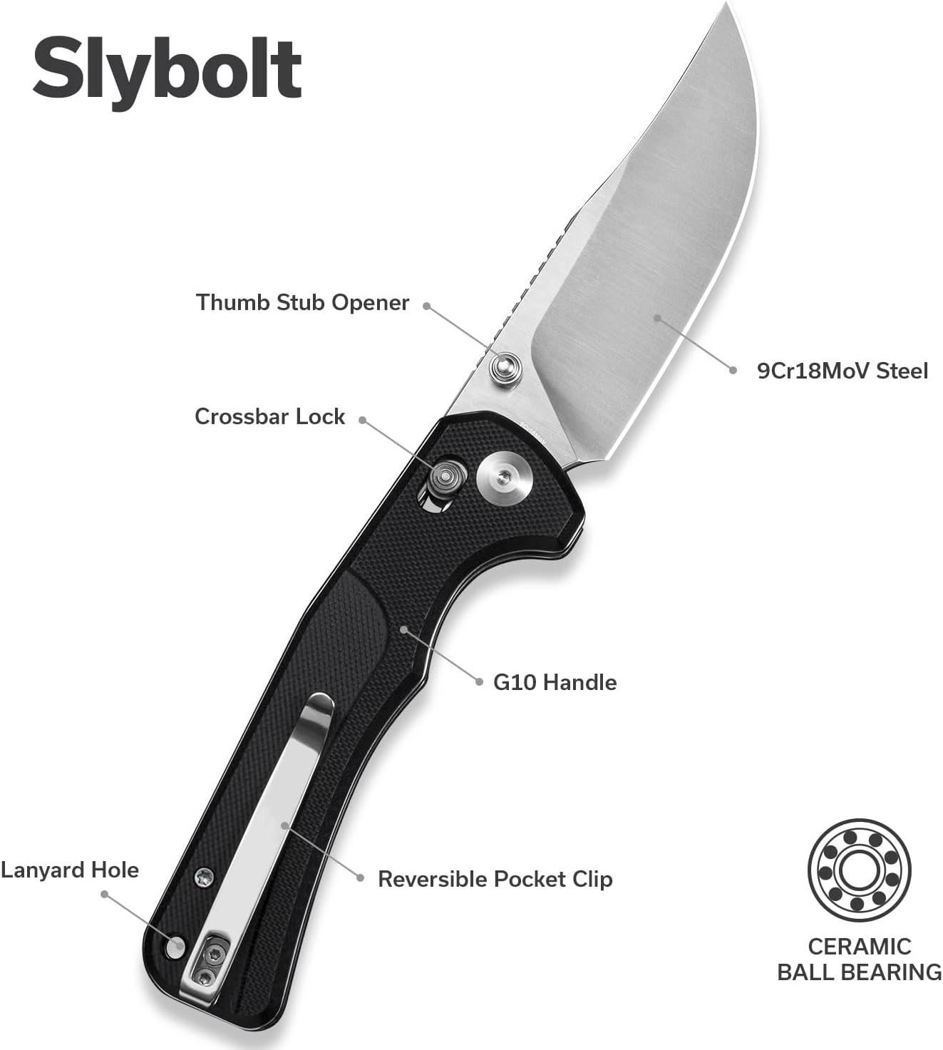 SENCUT Slybolt Pocket Knife for EDC, Folding Knife with 3.59'' Blade & G10 Handle, Crossbar Lock Knives for Gift S25001-1 (Black)