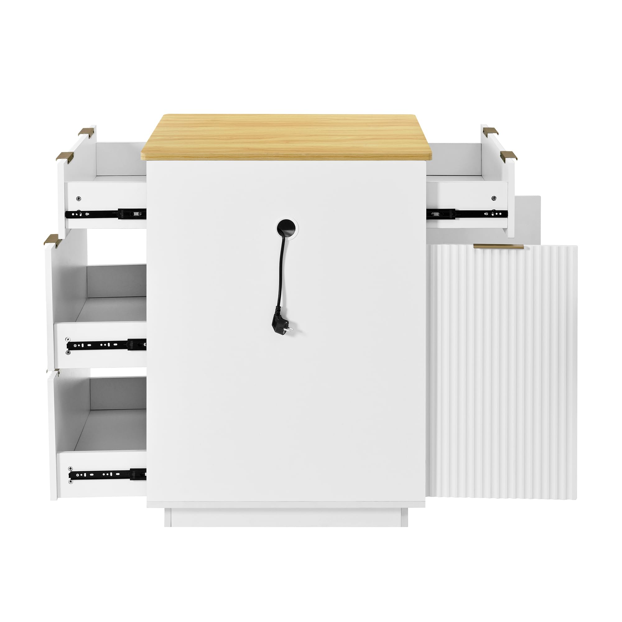 Isla de cocina con ruedas, mesa de comedor extensible, estantes ajustables, mesa de cocina con cajones, sirve como cocina y comedor (blanco)