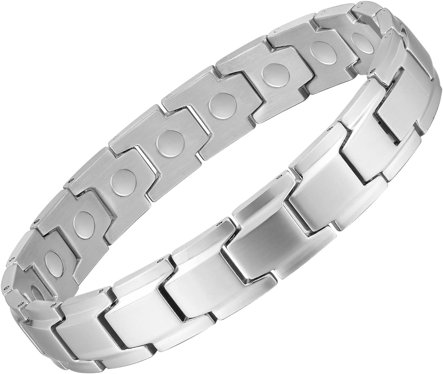 Magnetic Bracelets for Men Women 316L Stainless Steel Ultra Strength Magnets Power Balance Energy Stones Bracelet Jewelry Gift with Adjustment Tool (Silver)