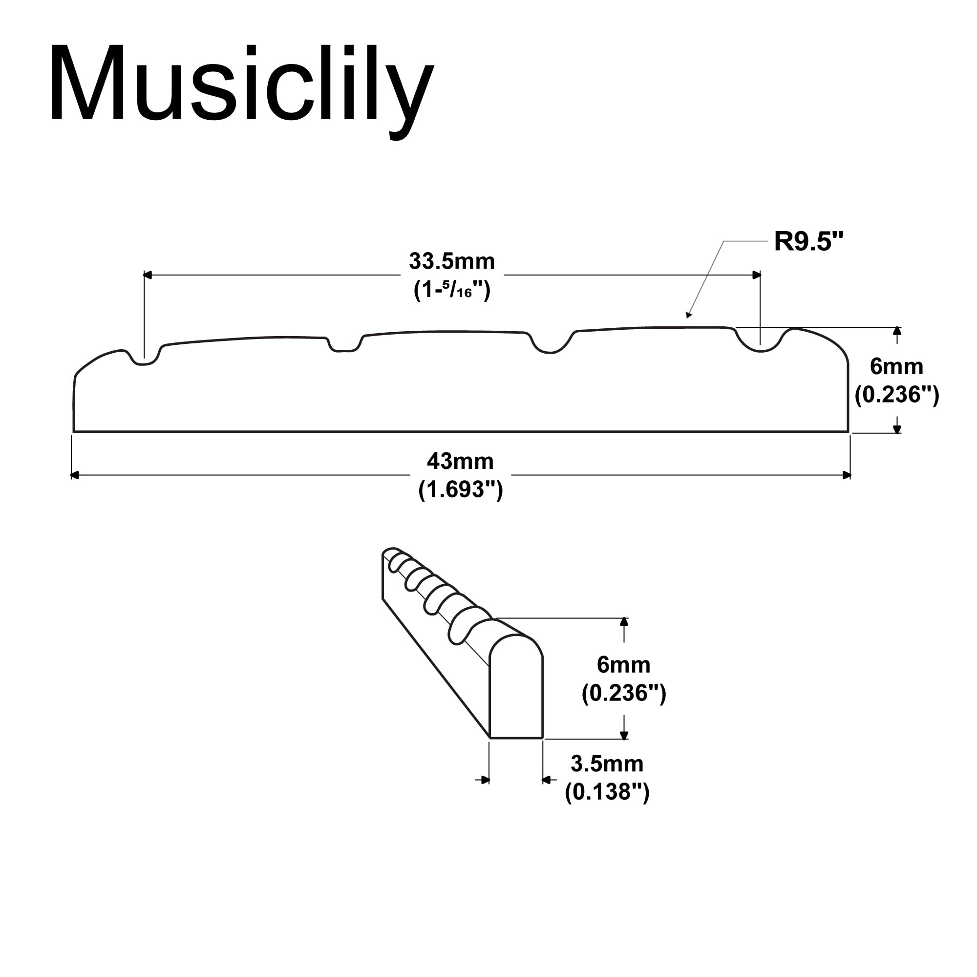 Musiclily Basic 4-strunowy Siodełko Basowy Mosiężna Nut do Precision/Jazz Bass 43x3,5x6mm