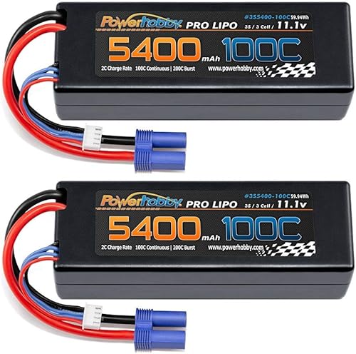 Powerhobby 3s 11.1v 5400mah 100c lipo batería con enchufe EC5 Estuche rígido (paquete de 2) Compatible con: Arrma Kraton Nero Tyhpon Senton Tailon