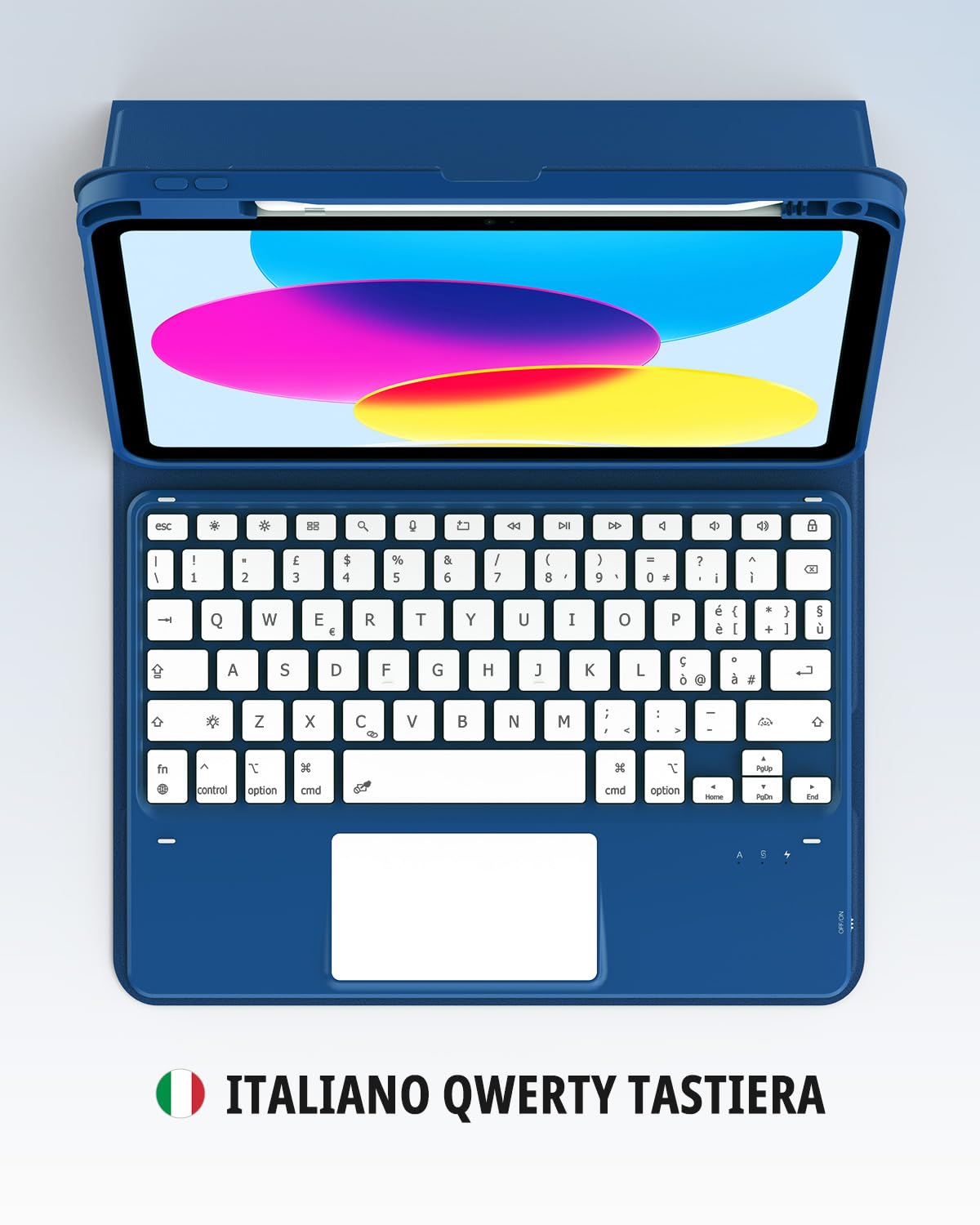CACOE Cover con Tastiera per iPad 11 Gen (A16) 2025 11" / 10 Gen 2022 10.9" Touchpad Wireless Staccabile, Illuminazione 7 Colori, Mare Blu