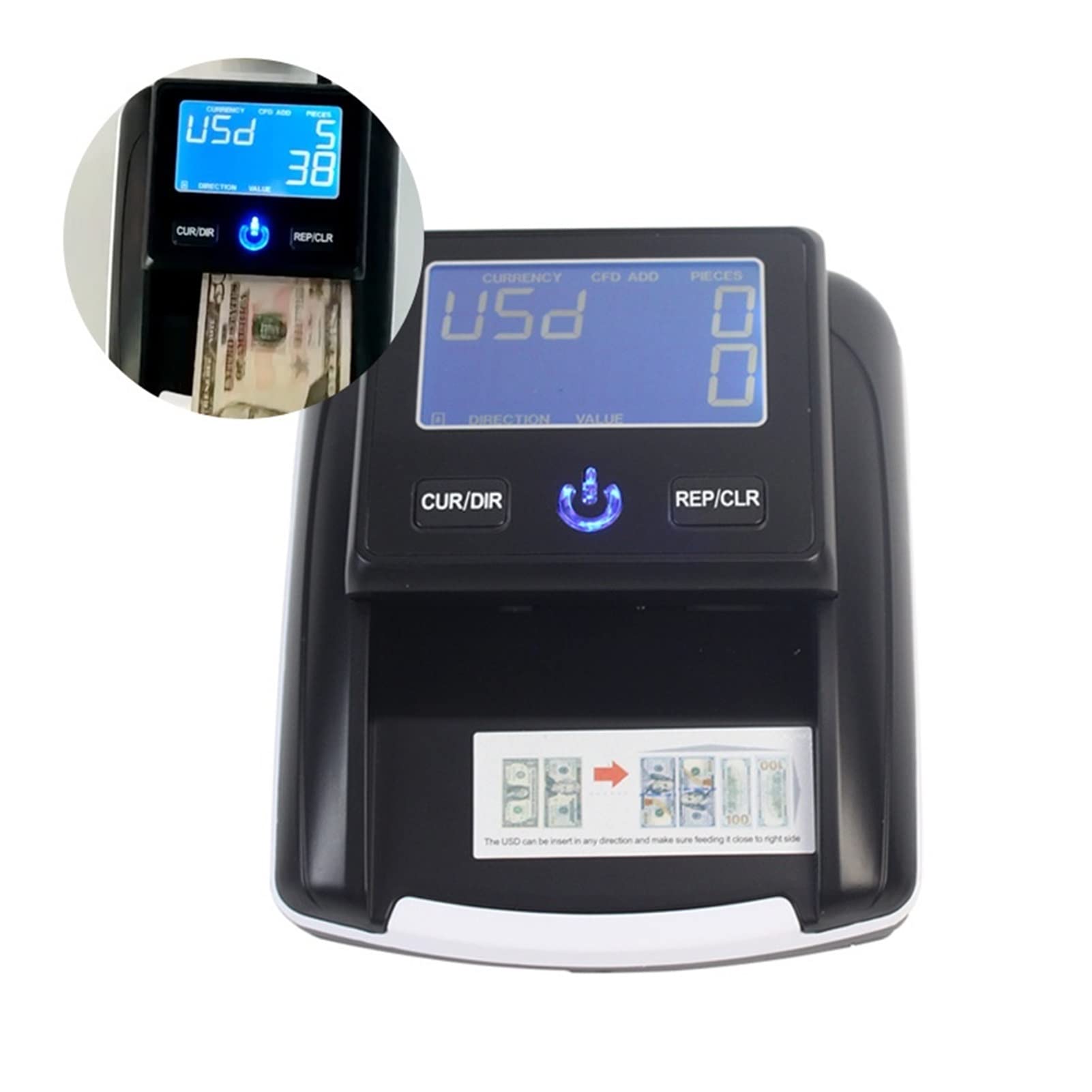 EDEDE Macchina Conta Soldi, LED UV/LCD Rilevatore di Banconote Pratico Display USD/EUR Denaro Falso Euro rilevare la fattura della Macchina con banco di spedizione Gratuita(Blue 0.8mm)
