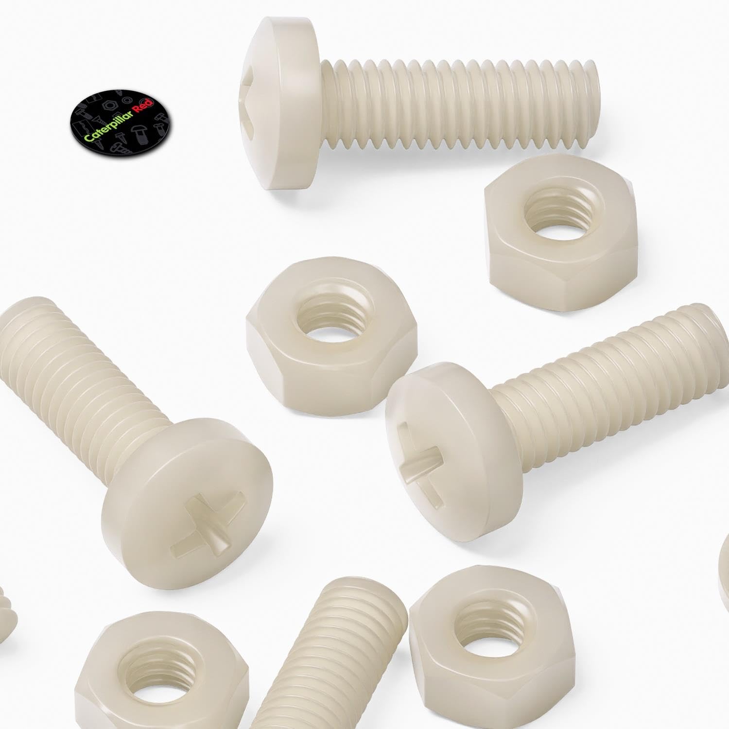 50 x Nylon Pan Head, Crosshead Plastic Machine Screws, M6 x 20mm, Plastic Bolts, Nuts & Washers, (15/64 x 25/32 in)