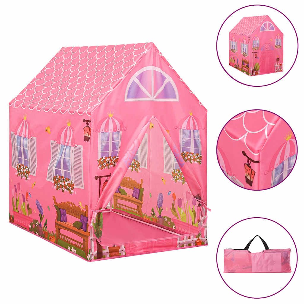 Kinder Spielzelt mit 250 Bällen Rosa 69 x 94 x 104 cm Polyester PVC PE Schloss Burg Design für drinnen draußen Garten Park Camping Fantasieabenteuer
