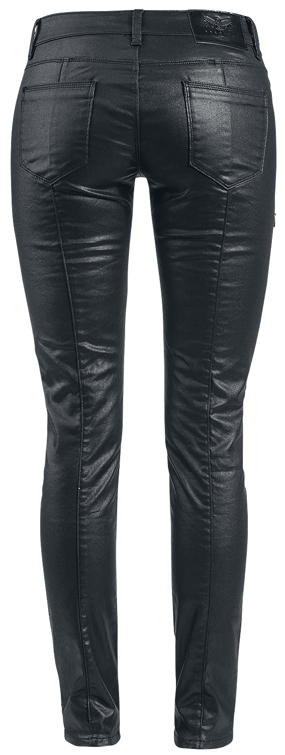 Black Premium by EMP Mujer Pantalón Negro con Aspecto de Cuero