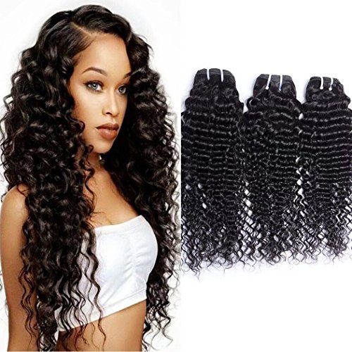 9A Grade Brazilian Human Hair Deep Wave 3 Bundles 100% Unprocessed Virgin Brazilian Deep Curly Hair Weave Bundles Natural Color, No shedding, No tangles, No lices (22x3 inch)