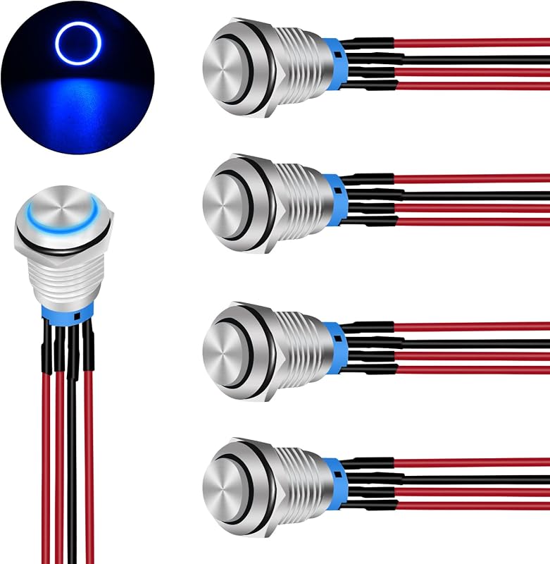 Interruptor de botão de pressão com trava Nilight 12 mm 12 V, LED pré-cabeado – Kit com 5 unidades