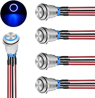 Nilight 12mm Push Button Switch 5PCS with Pre Wired Harness 12V 24V Stainless Steel Self Locking Latching LED Round Switches SPDT 4Pin Waterproof Metal Switch for Boats Cars Truck, 2 Years Warranty