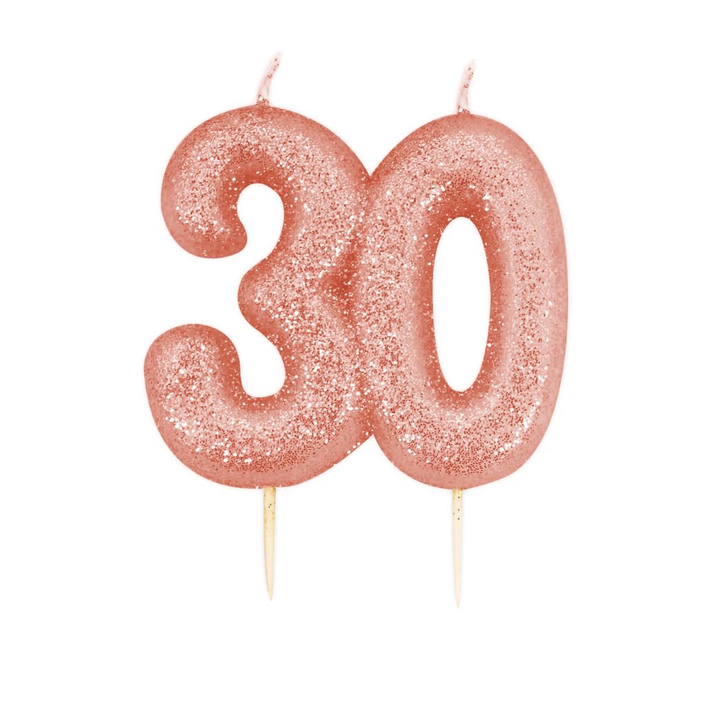 30th Birthday Candle, Metallic Rose Gold Glitter Number 30 Cake Topper, 30th Birthday Cake Decoration for Men/Women, 7cm