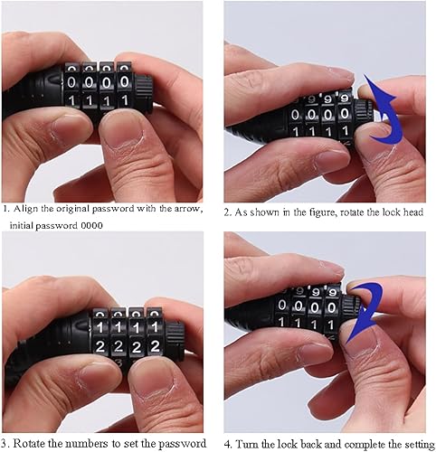 Miniatura 4 de Cerraduras de bicicleta antirrobo fuerte bloqueo de cable seguridad 4 dígitos reiniciable combinación bicicleta contraseña bloqueo u contraseña