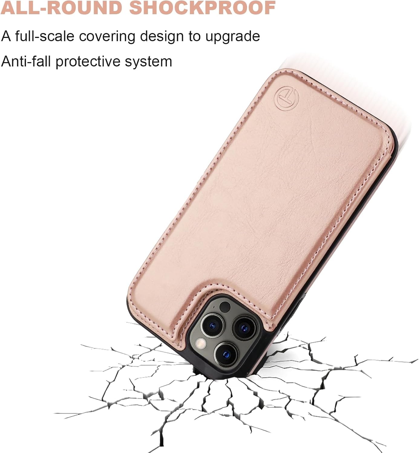 ONETOP Compatible with Magsafe for iPhone 12/12 Pro Wallet Case with Card Holder, PU Leather Kickstand RFID Blocking Case, Double Magnetic Clasp and Durable Shockproof Cover 6.1 Inch (Rose Gold)