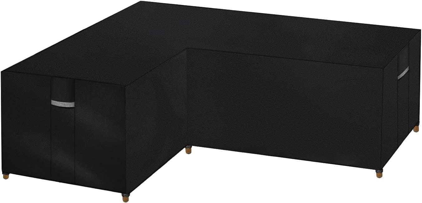 Dokon L-Shape Garden Furniture Covers Waterproof Heavy Duty 600D Oxford Fabric Windproof Anti-UV Outdoor Rattan Corner Sofa Cover with Air Vent, Patio Sofa Covers (222x286x82cm) - Black