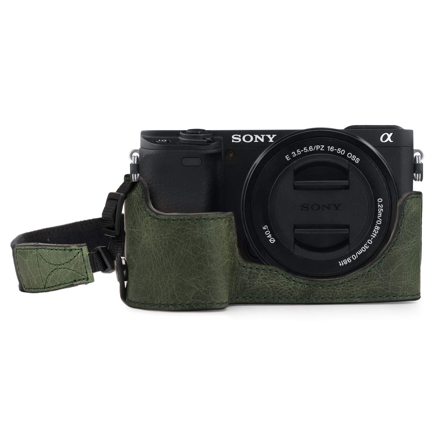 MegaGear Ever Ready Genuine Leather Camera Half Case Compatible with Sony Alpha A6100, A6400