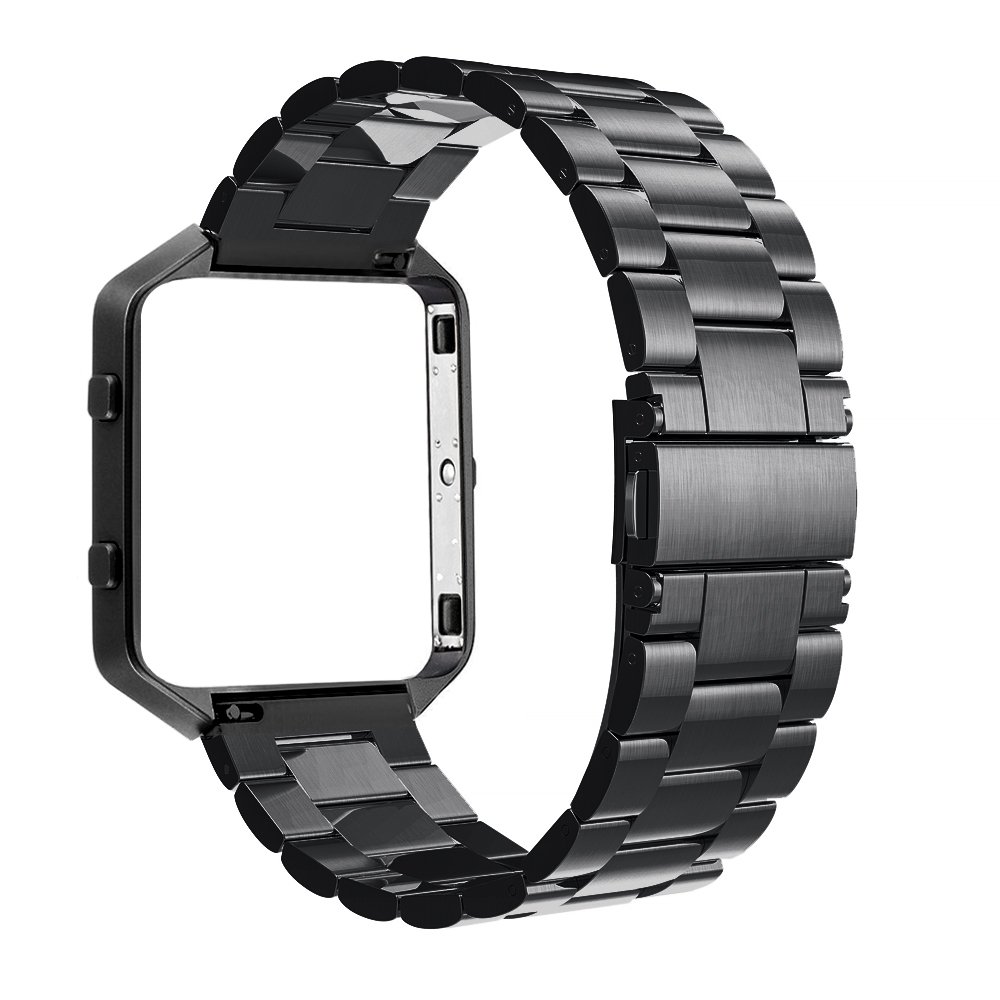 Correa de metal de acero inoxidable para mujeres y hombres con marco de acero inoxidable compatible con Fitbit Blaze, herramienta de extracción Match Link, color negro 8
