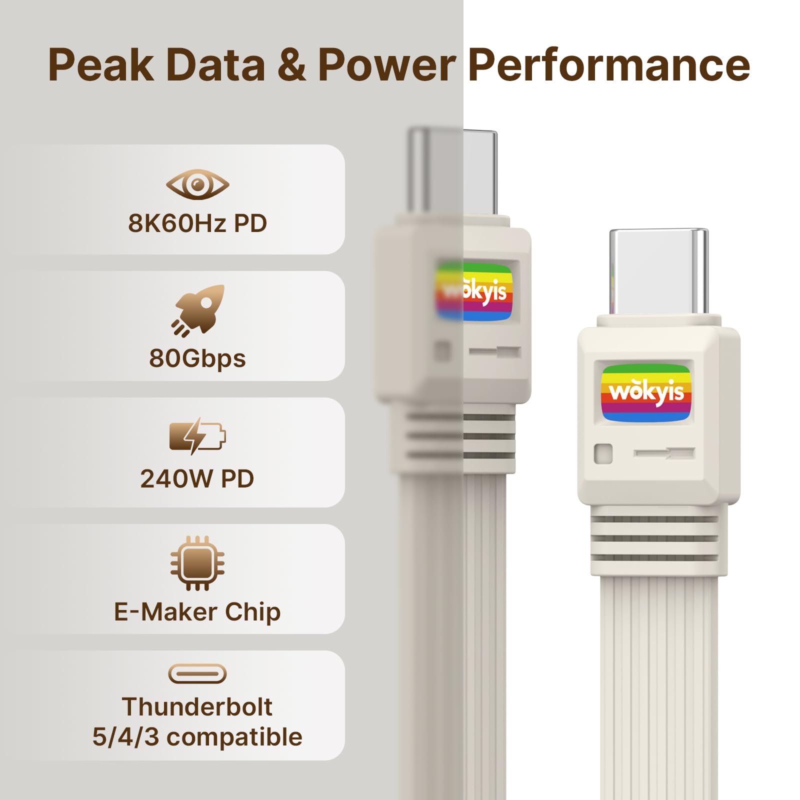Cavo piatto USB 4 da 80 Gbps, 1 m, ricarica 240 W, video 8K a 60 Hz, compatibile con Thunderbolt 5/4/3