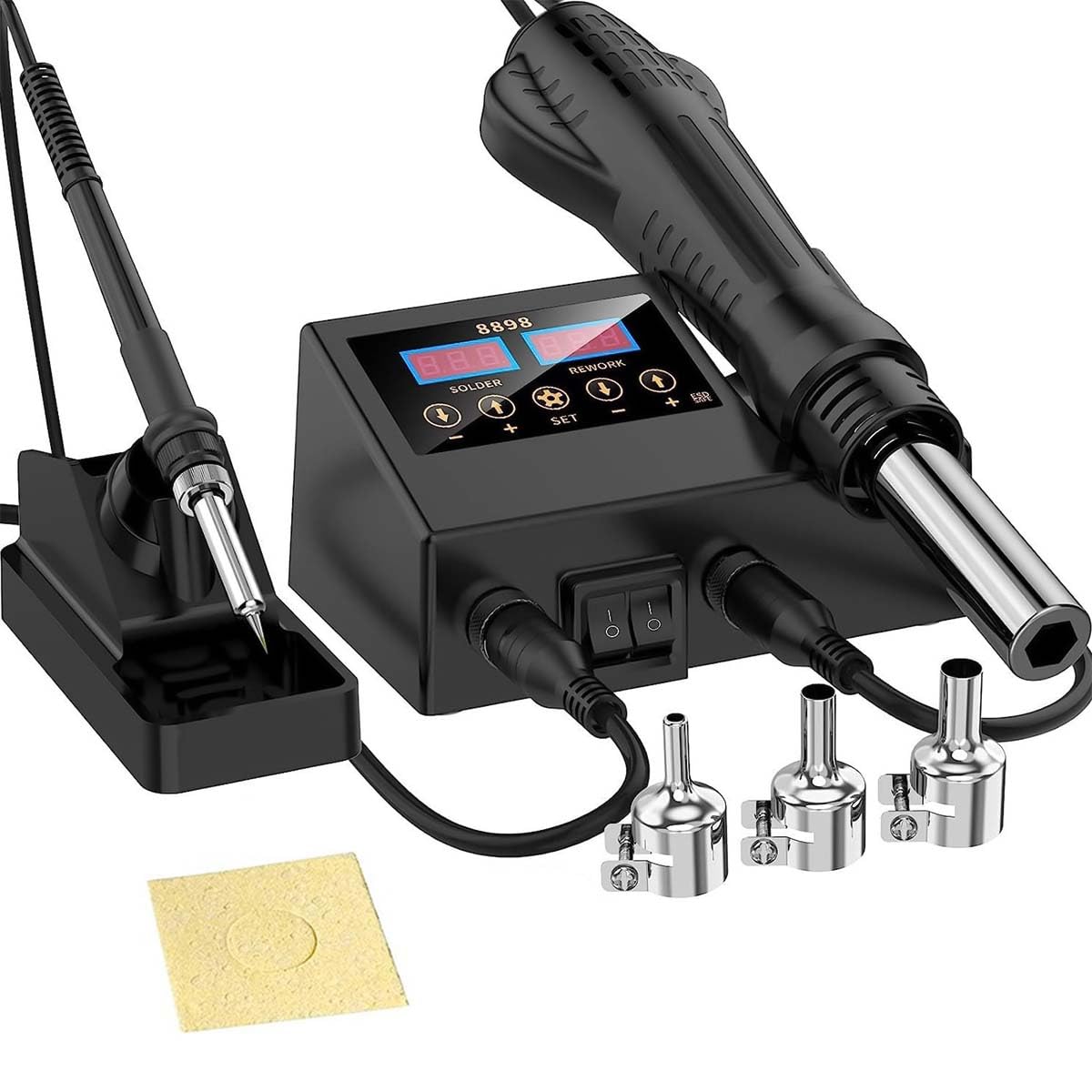 Serplex® Rework Soldering Station 2-in-1 with Hot Air Gun & Soldering Iron – LCD Display, Divided Switches, Includes Iron Holder & Multi-Size Nozzles-image-20