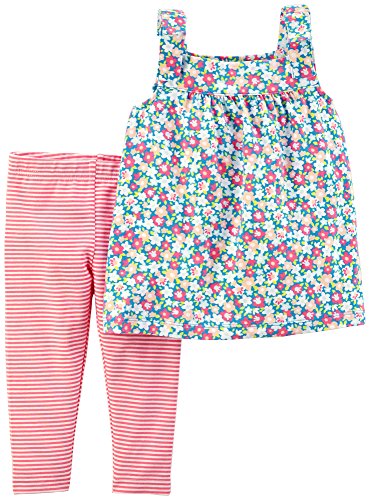 Carter's Baby Girls' 2-Piece Top and Capri Legging Set (Flowers/Stripes, 3 Months)