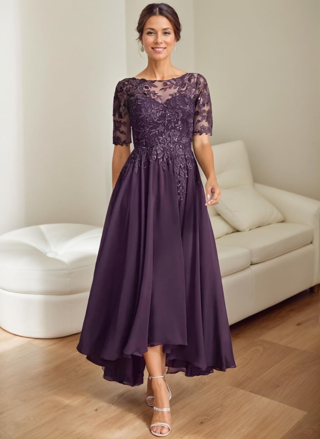 Elegant Mother of The Bride Dresses for Women Wedding Sequin Lace Formal Dress with Pockets