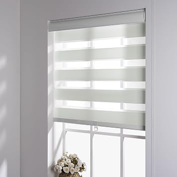 Cordless Zebra Blinds Blackout70% Light Control Window Privacy Roller Blinds Cassette Valance Day Night Dual Layer Window Shades Easy to Install, 40" W x 72" H, White