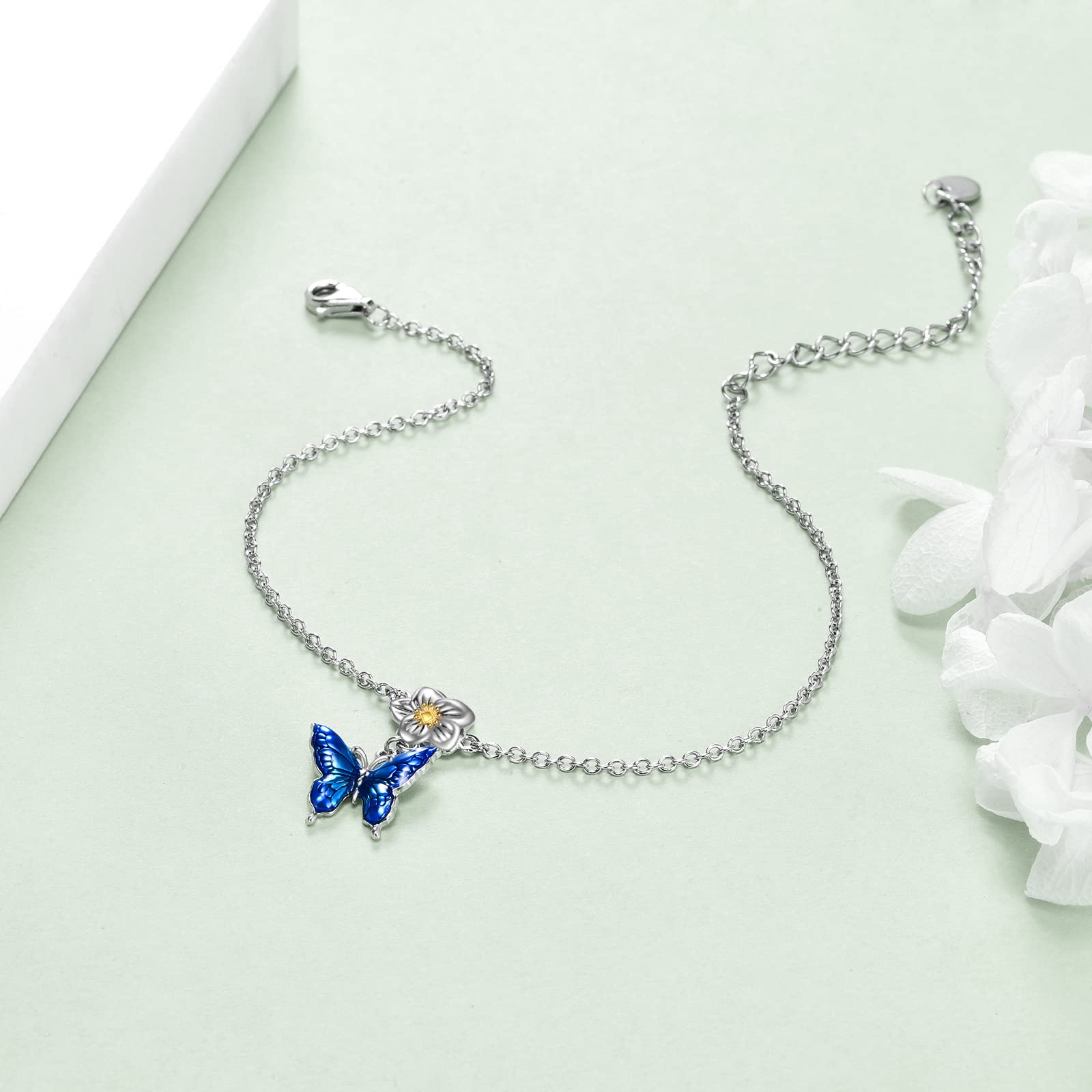 YAFEINI Cavigliere di Libellula Gioielli Regali per le Donne Ragazze Cavigliere di Fiori di Libellula in Argento Sterling Cavigliere a Catena con Catena di Estensione da 2,5 Pollici