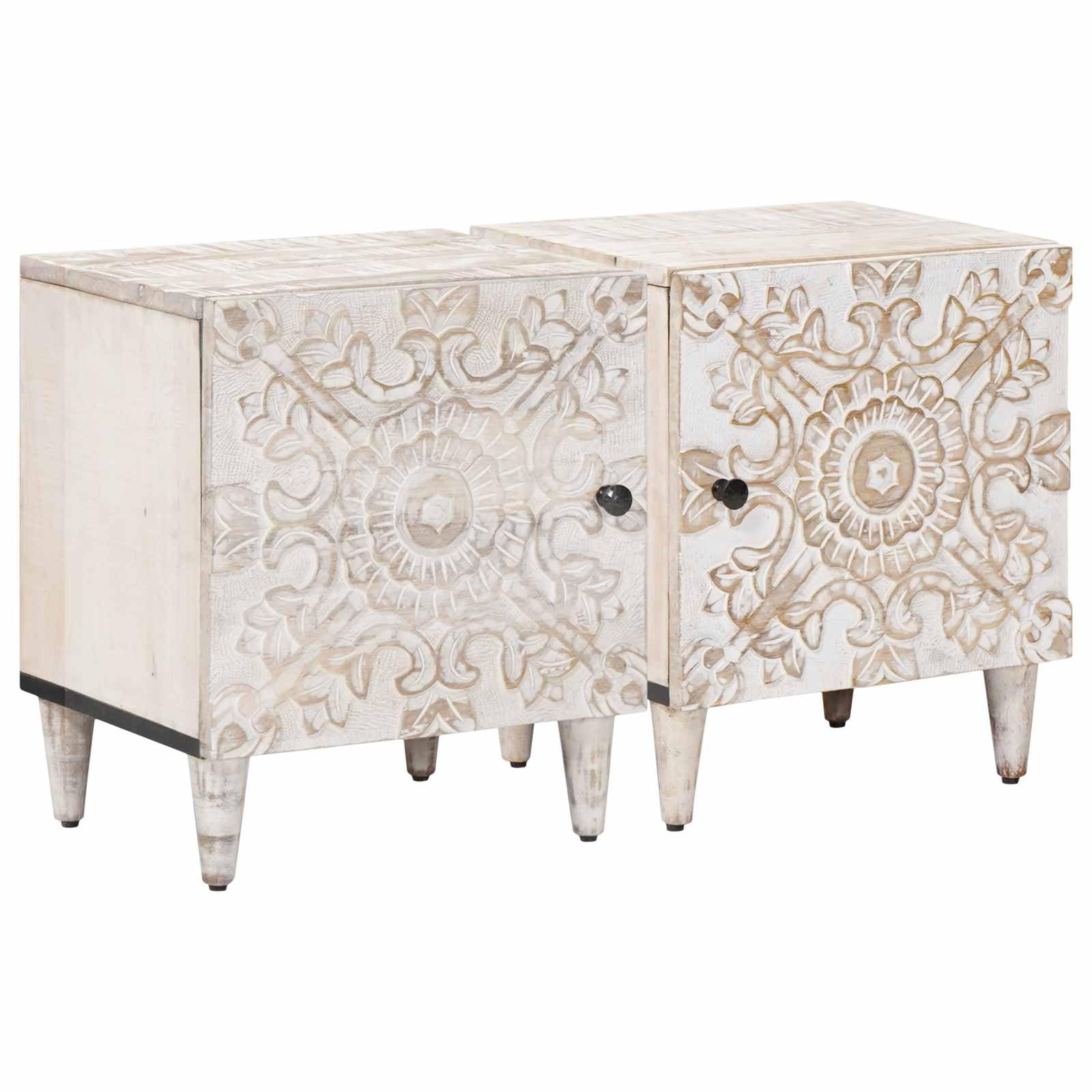 Table de Chevet Blanches Lot de 2 en Bois de Manguier Massif 40cm