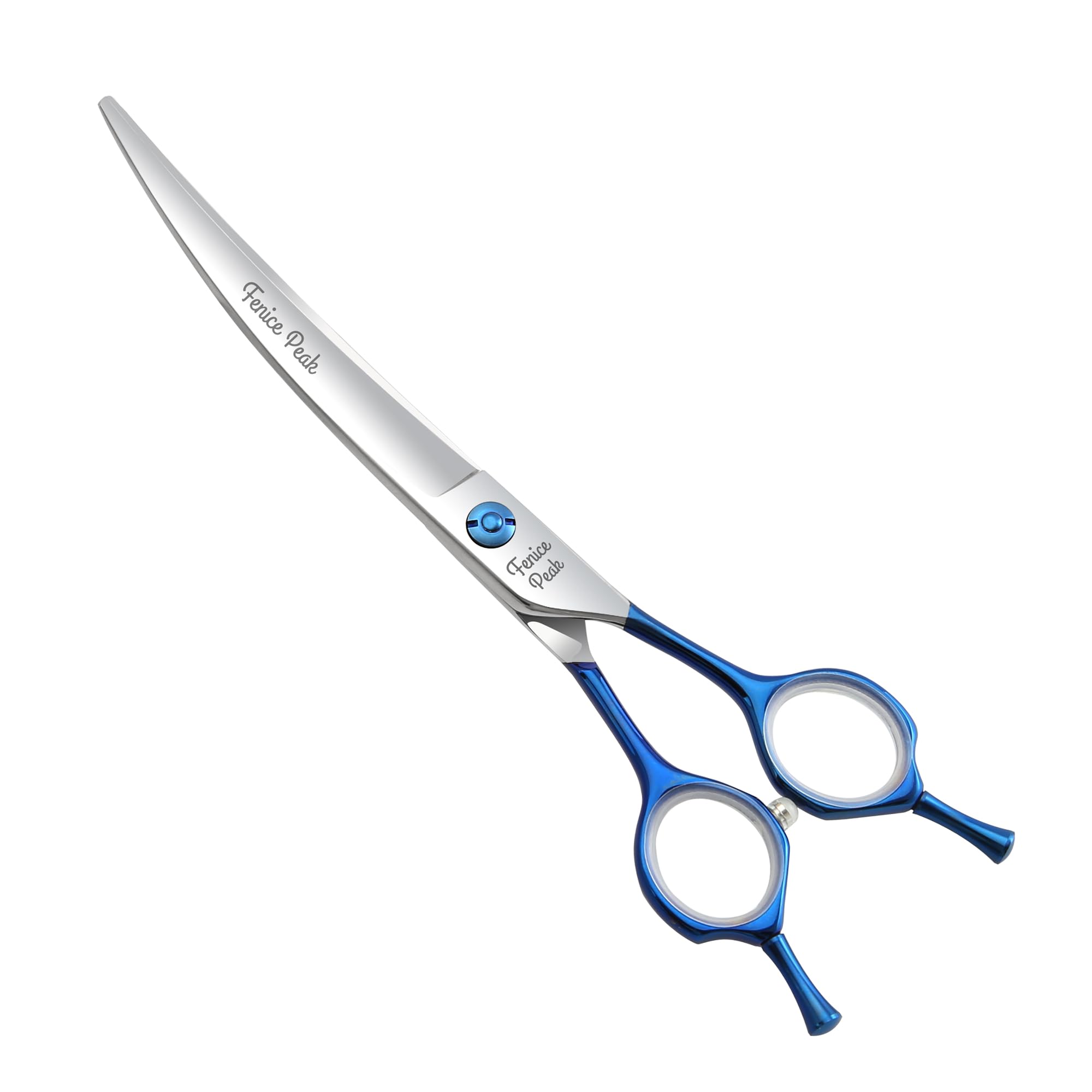 Fenice Peak Grooming Scissors for Dogs 7 inch Curved Pet Grooming Scissors Ergonomically Designed Blue Handles Ideal Dog Shears for Precise Trimming