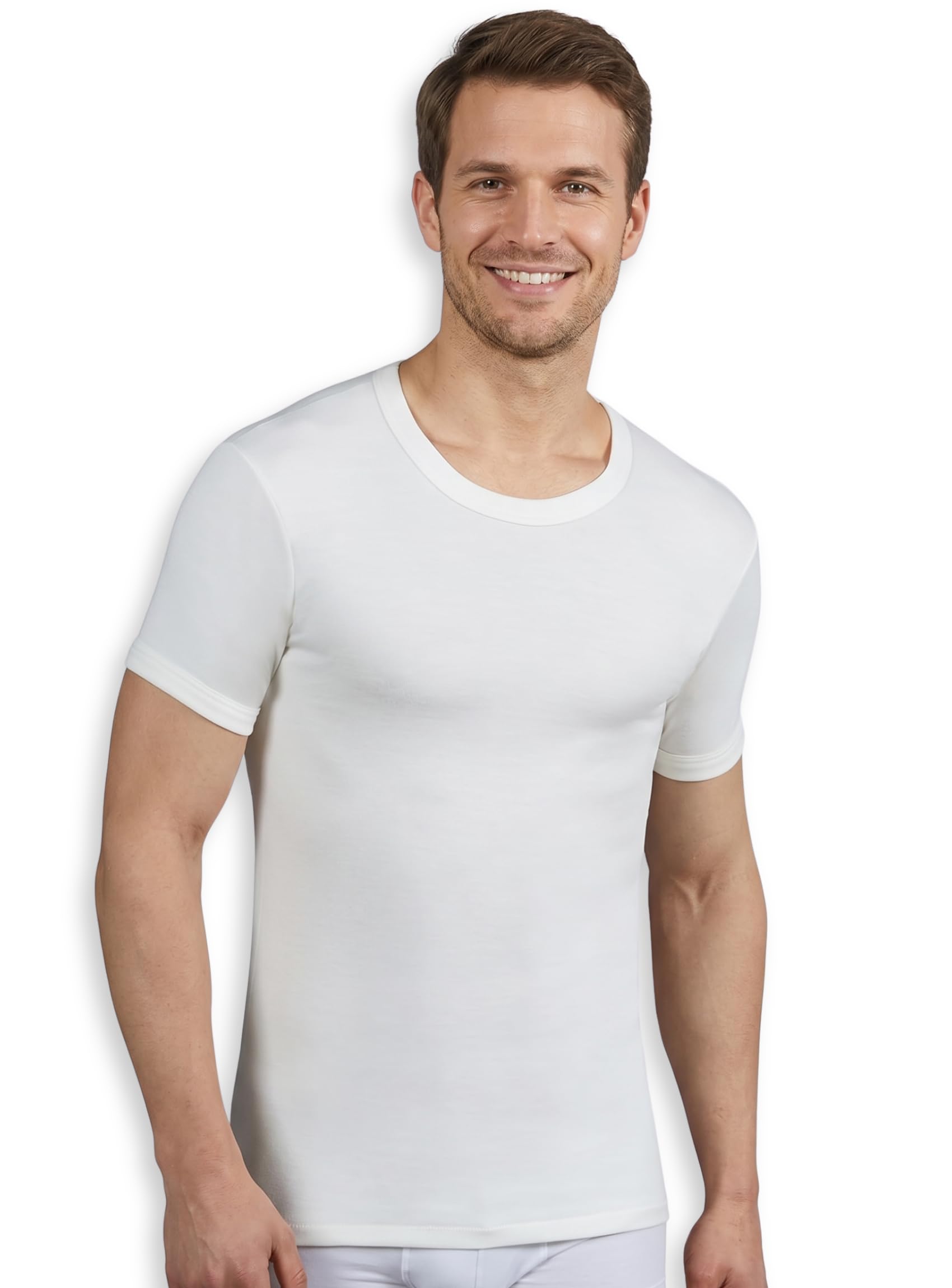 Pinuccio Venegoni - Juego de 3 camisetas de lana de algodón para hombre, camiseta interior térmica, algodón sobre la piel, camiseta de hombre de manga corta de invierno, camiseta térmica blanca, ropa