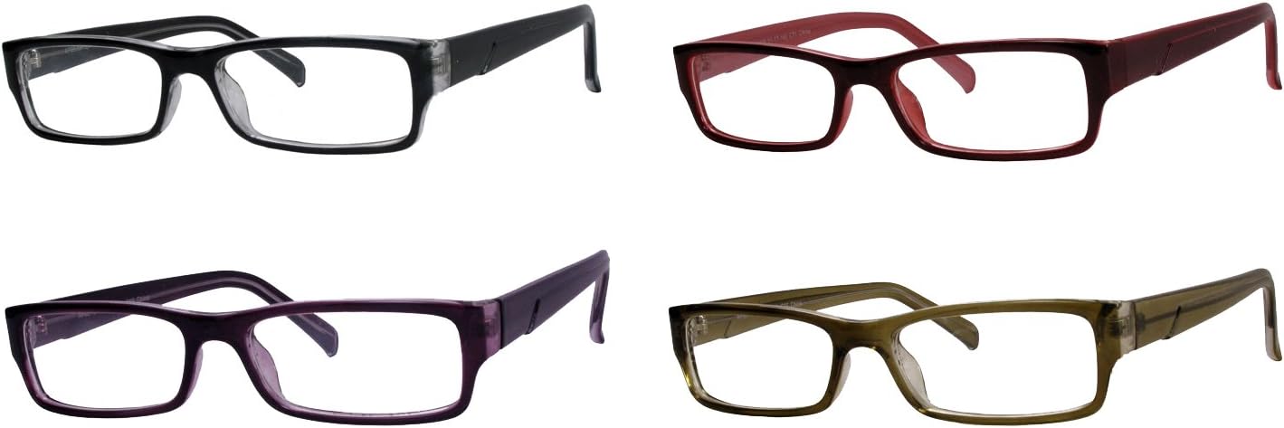 Plastic Reading Glasses with PC Scratch Resistant Lens (4 Pairs Value Pack) Size: +2.00