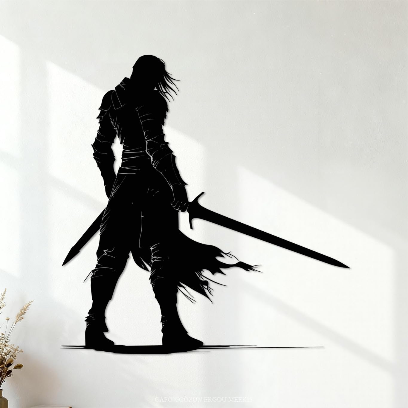 Wall Decals PVC Silhouette elf or Elves Mythical Race from Game Warrior Hold Sword only 35x36.1cm Wall beautification Black