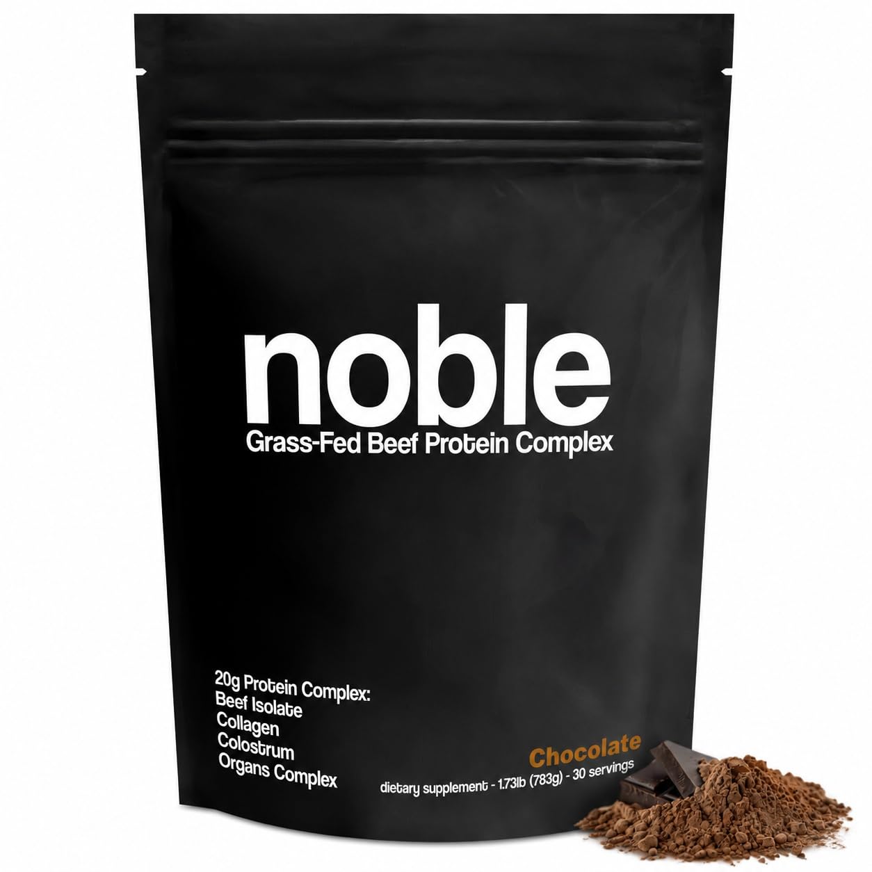 Noble All-in-One Chocolate Protein Powder, 21g Grass-Fed Beef Protein & Collagen, Colostrum & Organ Blend, Whey-Free, Seed Oil-Free, Zero-Carb, 30 Servings (1.7