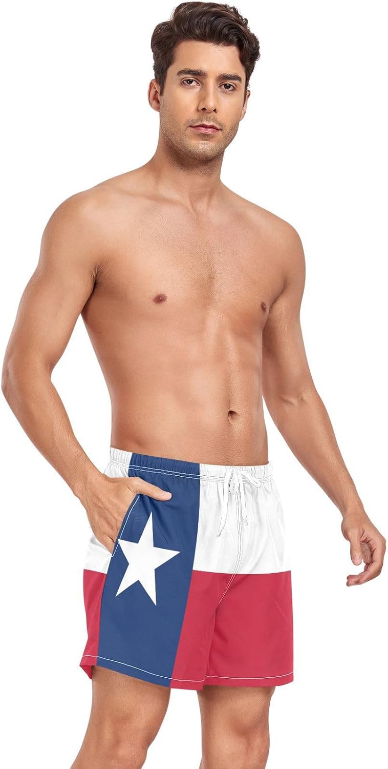 Yuiboo Texas State Flag Blue Red Mens Swimming Shorts Mens Lined Workout Shorts with Pockets and Compression - Image 5