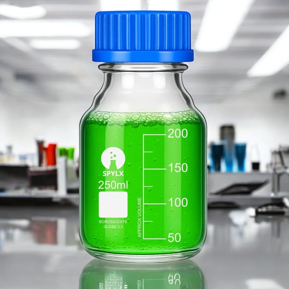 SPYLX 250ml Glass Reagent Bottles – Set of 2 with Leak-Proof GL-45 Screw Caps | Durable Borosilicate Storage for Lab Chemicals, Solvents, Oils, and Scientific Use 3