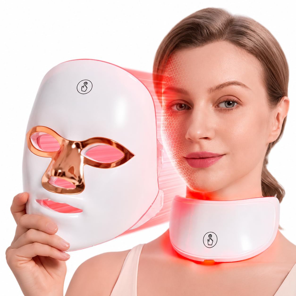 LED Face Mask for Wrinkles, Red Light Therapy for Face, Cordless NIR Red Light Therapy Mask with 7 Light Modes, 426 LEDs Rechargeable for Glowing Skin at Home White