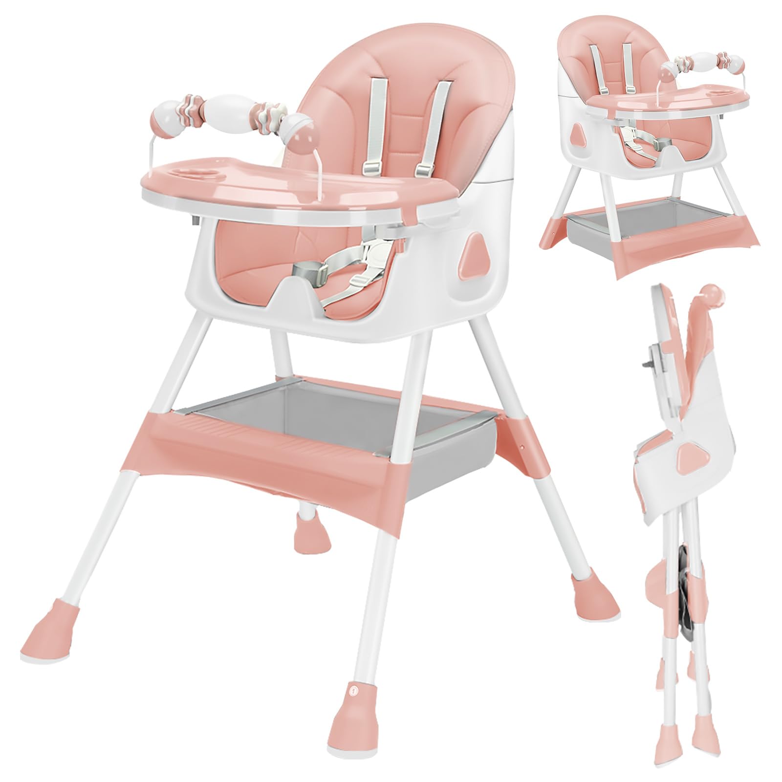 UBRAVOO 3-in-1 Babyhochstuhl, Kinderstuhl Klappbar Baby Hochstuhl ab 6 Monate, Umwandelbarer Ess- und Spielhochstuhl mit Doppellagigem Essteller und Spielzeugregal