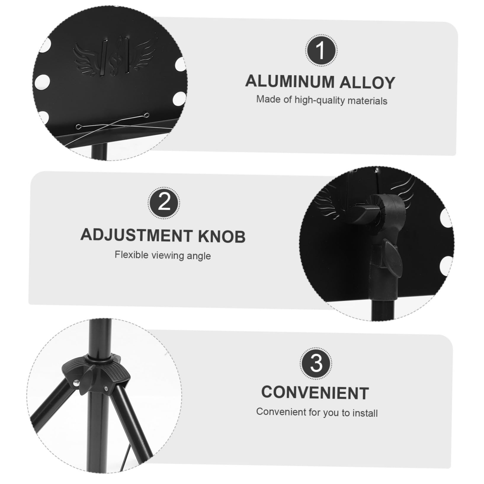 Zerodeko Atril Plegable para Partituras Musicales Negro, Soporte Telescópico Ajustable de Acero y Abs, Trípode Portátil para Guitarra, Violín y Libros, Adecuado para Música y Tabletas