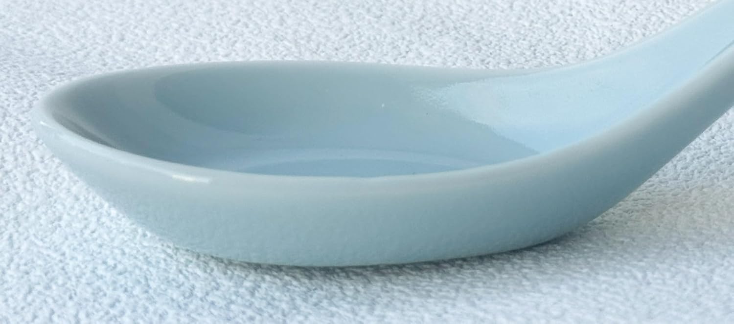 4set Mino ware Japan Renge, Celadon, Chinese Won Ton Soup Spoon For soba, pho, ramen, Noodle, Rice Spoons,Asian Soup Spoons,Korean Style Large Spoon, Celadon Hook style, Made in Japan