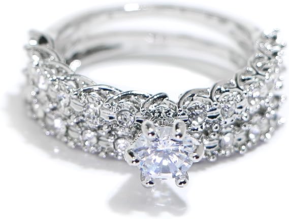 925 Sterling Silver Shiny Full Diamond Gemstone Ring Cubic Zirconia Rings CZ Diamond Ring Double Ring Eternity Engagement Wedding Band Ring for Women (US Code 6)