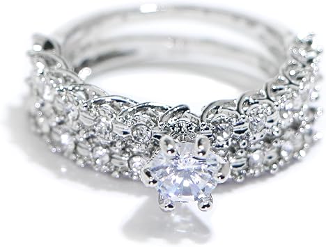925 Sterling Silver Shiny Full Diamond Gemstone Ring Cubic Zirconia Rings CZ Diamond Ring Double Ring Eternity Engagement Wedding Band Ring for Women (US Code 6)