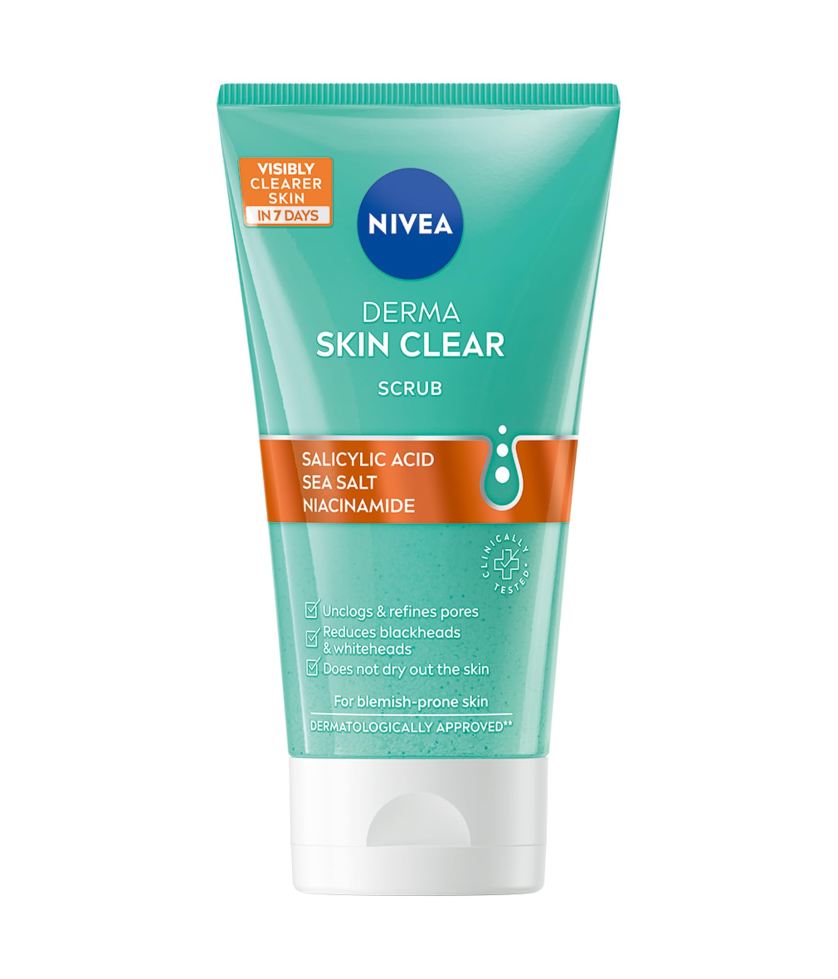 NIVEA Derma Skin Clear Scrub (150ml), Exfoliating Face Scrub, Salicylic Acid Face Scrub Enriched with Niacinamide to Unclog Pores and Refine Skin Textures, For Blemish-Prone Skin,Packaging may vary