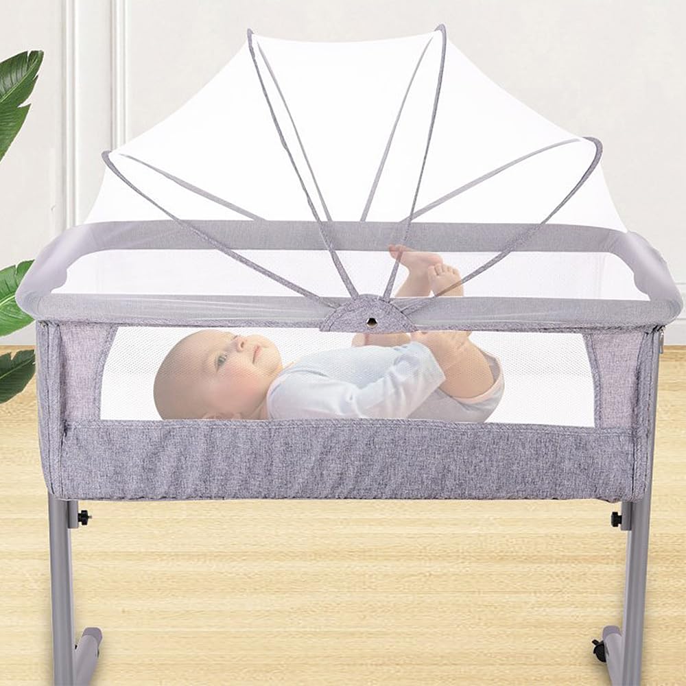 2en 1 Lit bébé Berceau Cododo,Berceau Cododo avec Matelas et Moustiquaire,Lit Bébé Cododo pour Les Bébés de 0 à 36 Mois Pliable,Berceau bébé Mobile Lit d'Appoint,4 roulettes (96*57*77cm,gris)