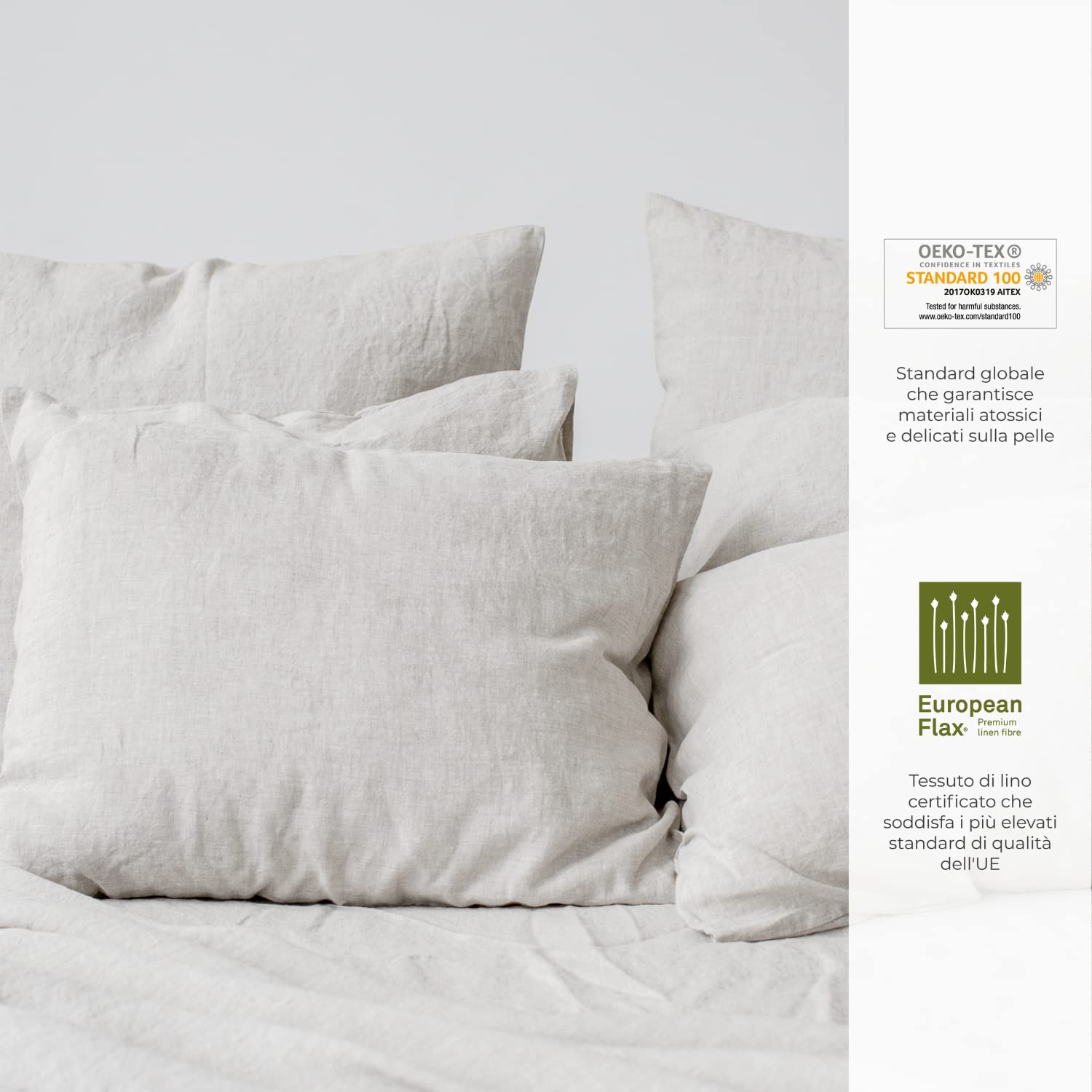 My Linen Home | Set di 2 Federe in Lino Lavato (100% StoneWashed) | Federe Cuscini 50x70 cm I Ipoallergenico, Termoregolazione e Traspirabilità I Adatto a Tutte le Stagioni | Copricuscini Naturale