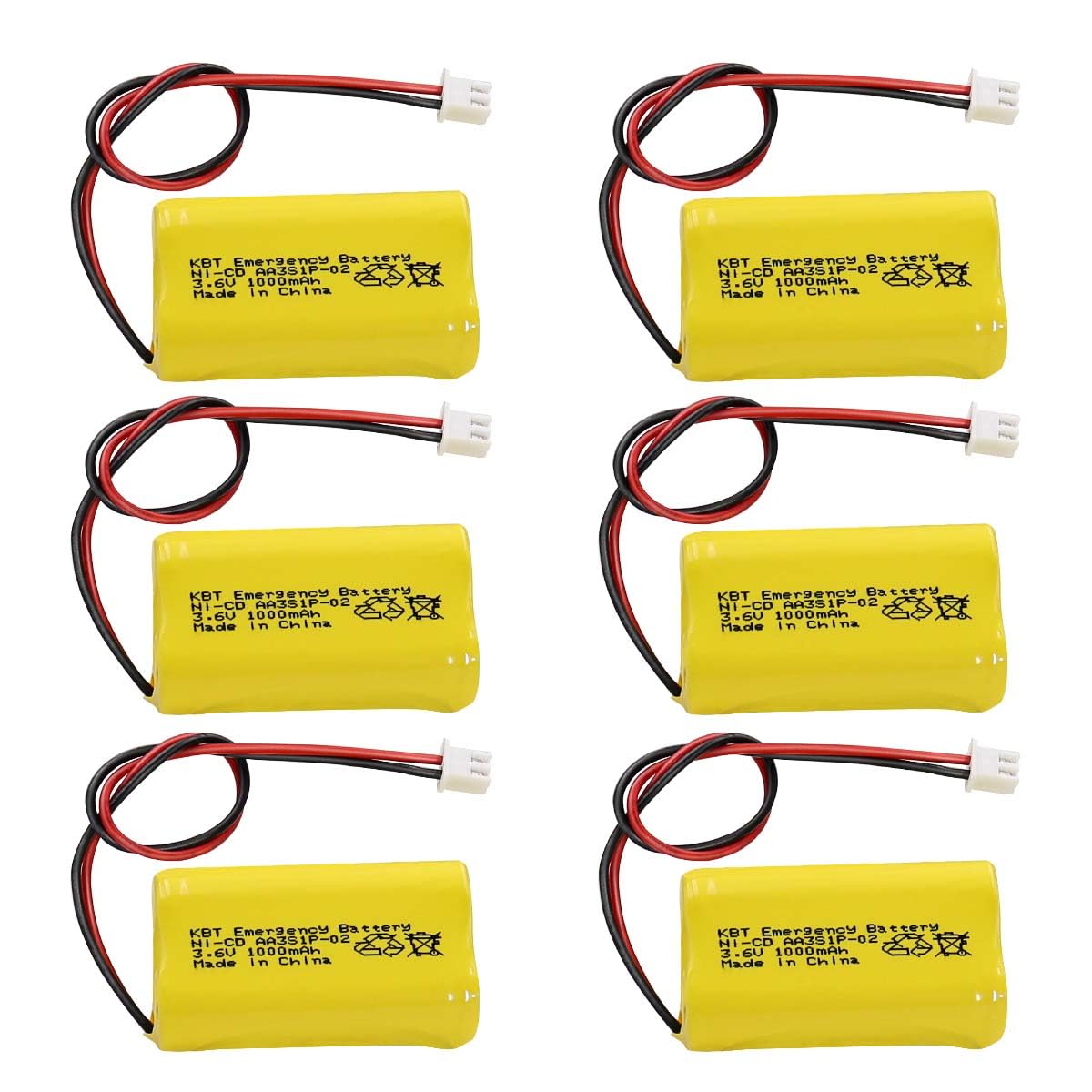 KBT 3.6V 1000mAh AA Size Battery,Ni-CD Battery with 2Pin JST PH 2.54 Connector,Replacement for Lithonia Unitech 0253799 ANIC1566 ELBB001 AA900MAH