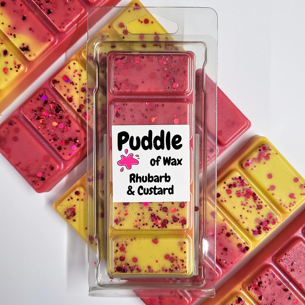 Puddle of Wax - Rhubarb & Custard Soy Wax Melt Snap Bar - 50g - Sweet Scent - Vegan Friendly - Made in the UK