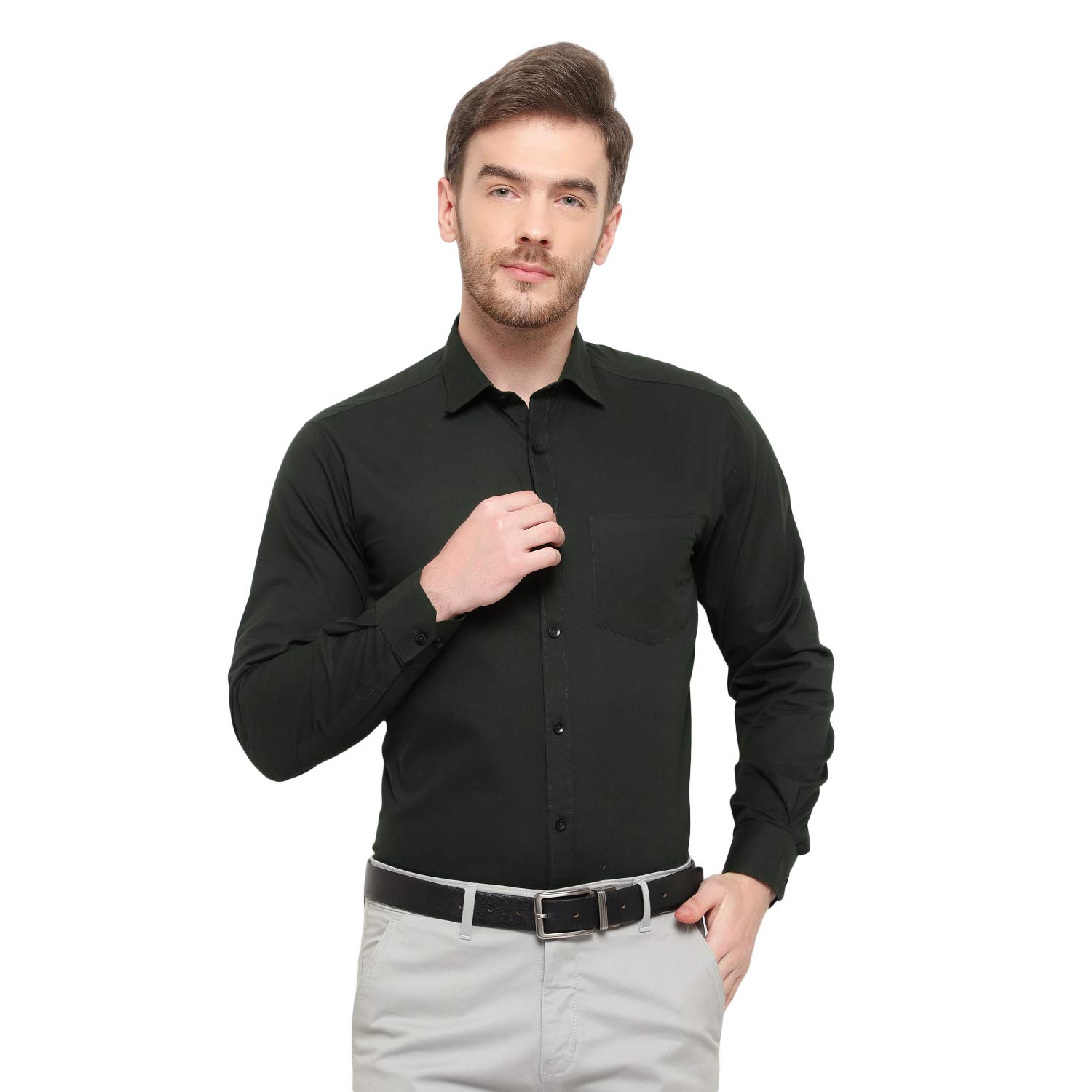 D Kumar Men's Shirt Formal Cotton Regular Fit Solid Plain Full Sleeves Shirt Dark Green
