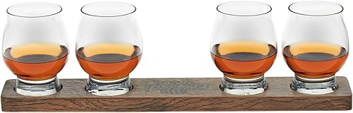 Libbey Signature Kentucky Bourbon Trail - Juego de 4 vasos de whisky Bourbon con paleta de madera, lujoso, juego de vasos de bourbon