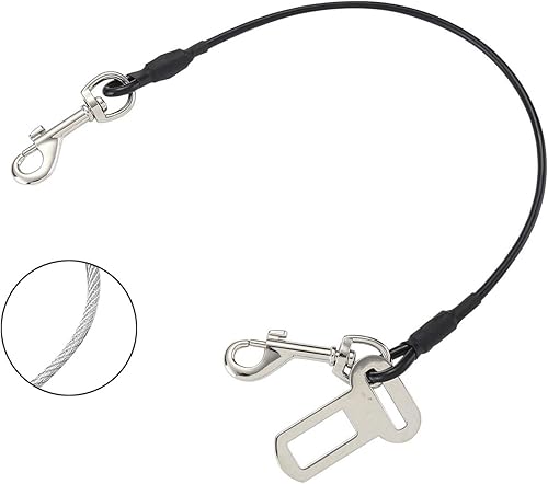 Correa para perro para automóvil, cable de acero inoxidable a prueba de mordidas, correa de sujeción de vehículo para mascotas, correa de perro con