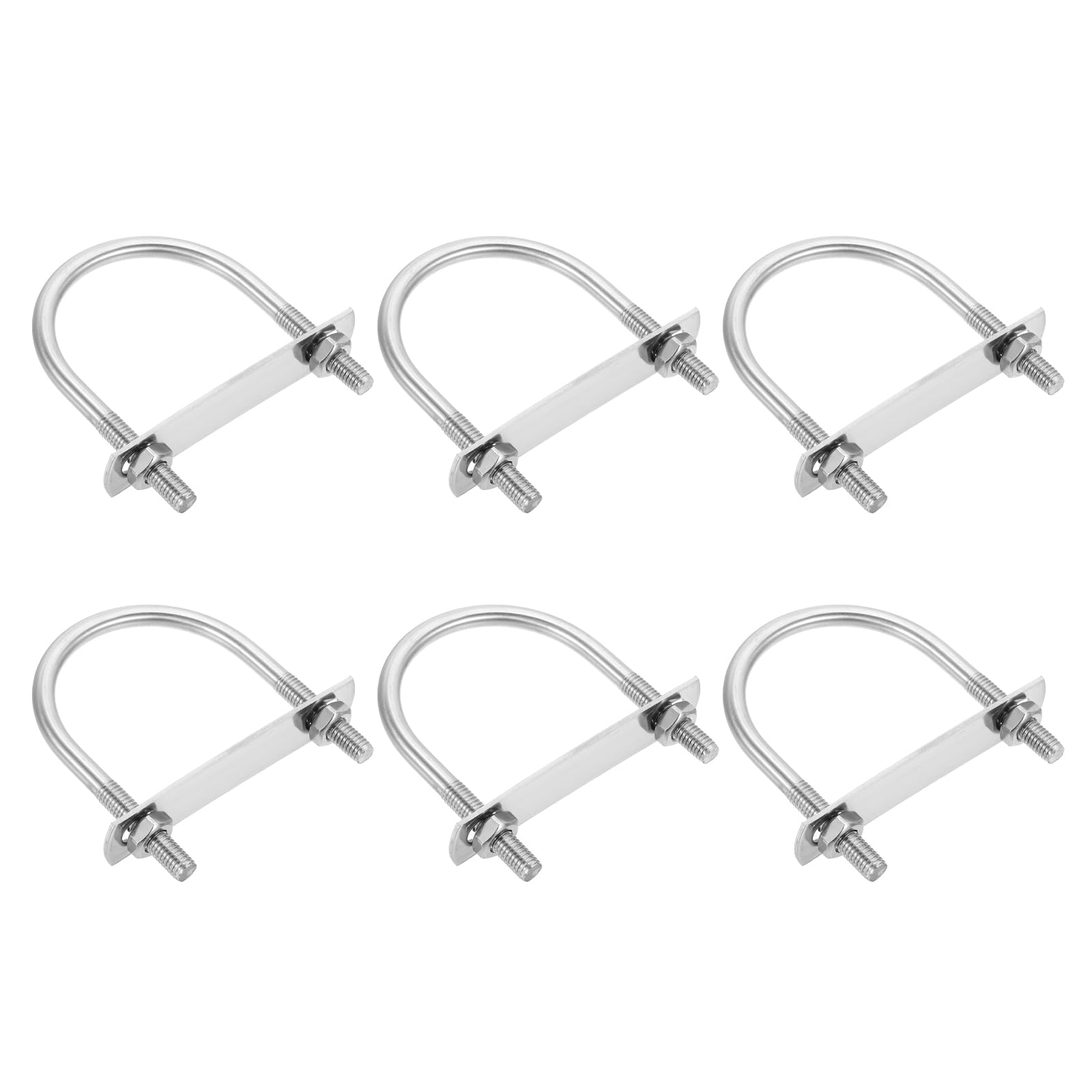 sourcing map M8 Round U-Bolts, 6 Sets 63mm(2.48") Inner Width 92mm(3.62") Length 201 Stainless Steel U-Clamp Bolt with Plates & Nuts for Automobile, Trailer, Boat Trail, Silver